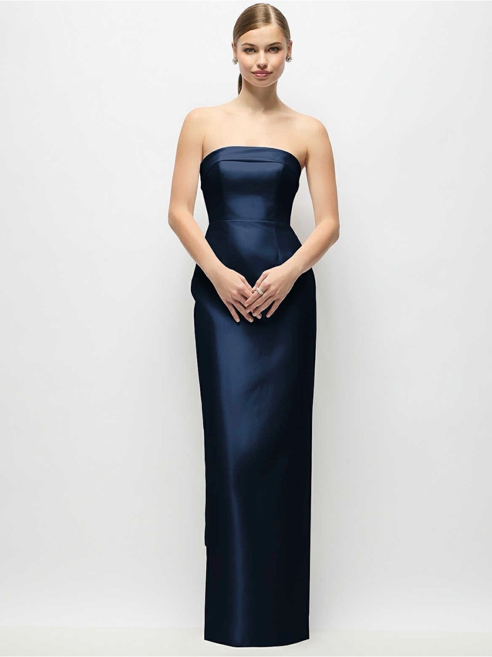 NEW Alfred Sung D891 Strapless Navy Satin Column  Satin Gown, Size 6
